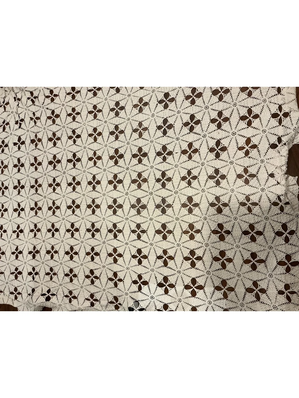 Antique Handmade Filet Crochet Coverlet Queen Geometric Floral Cream